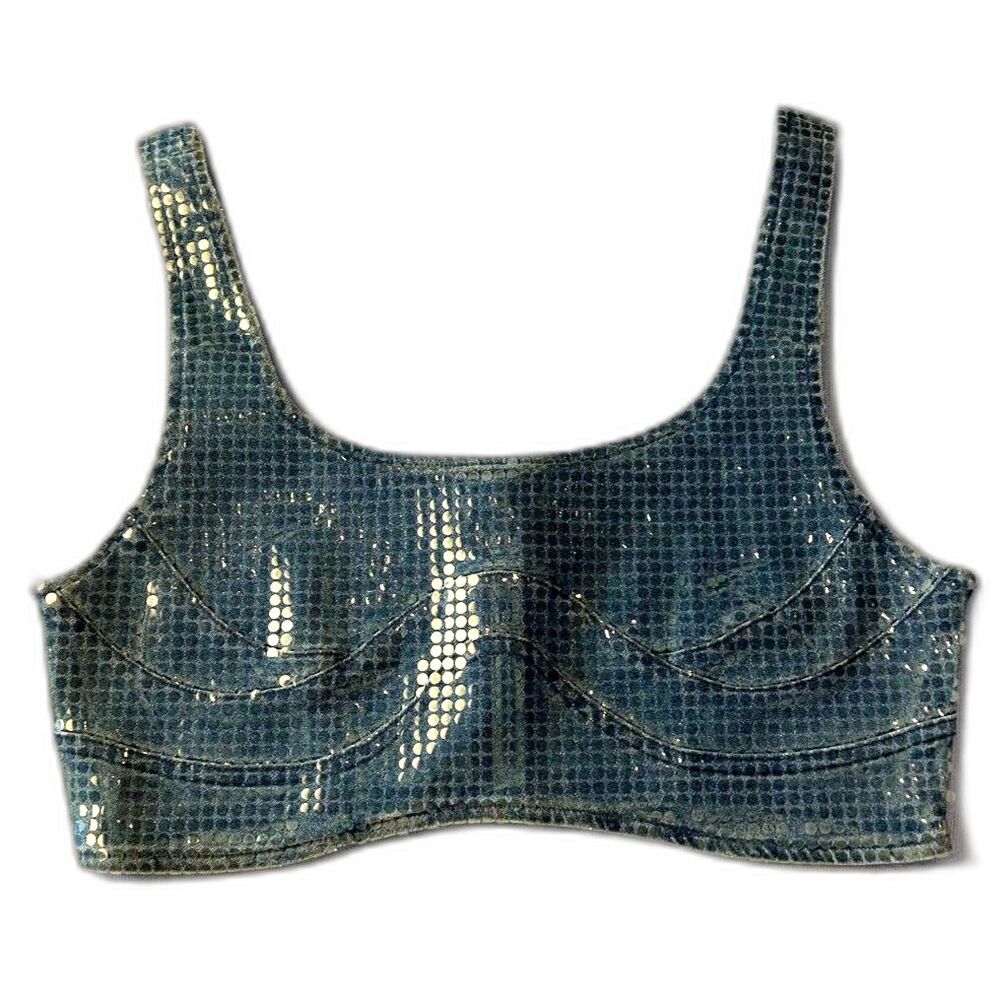 SOHO Metallic Dot Denim Bustier Crop Top Small Y2K